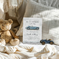 Klassisk i den Skapar Blue Vintage bil Baby Shower
