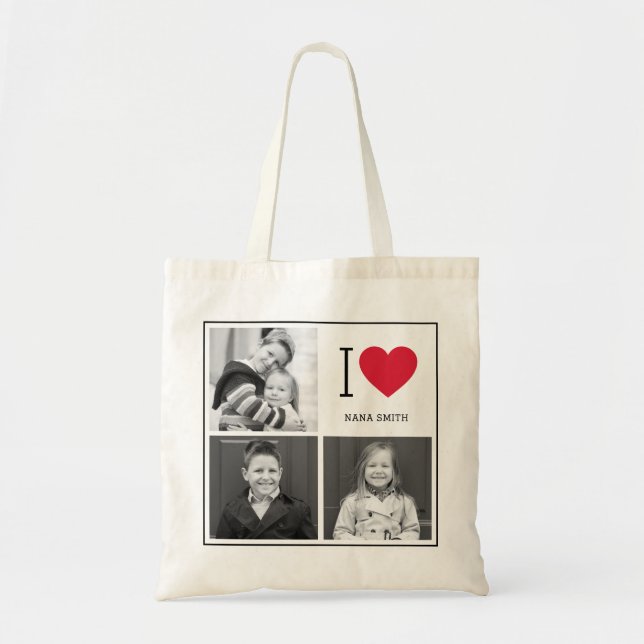 Klassisk I Heart Photo Collage Anpassningsbar Tote Tygkasse (Framsidan)