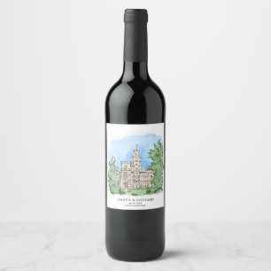Klassisk illustration av Chateau Chateau i Hand pl Vinflaska Etikett
