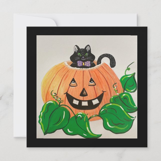 Klassisk inbjudan med kattunge i pumpa (Framsida)