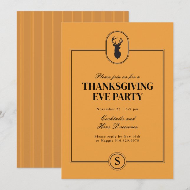 Klassisk inbjudan med randig design till Thanksgiv (Fram/baksida)
