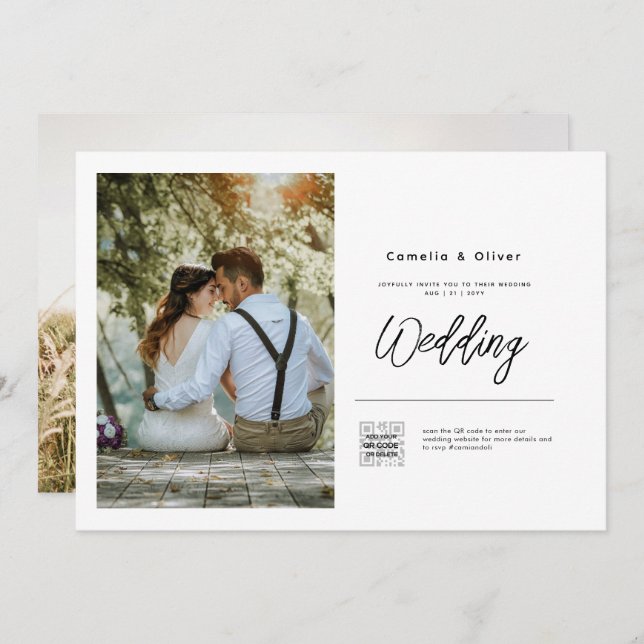 Klassisk inbjudan till budgetfotobröllop - klassis (Fram/baksida)