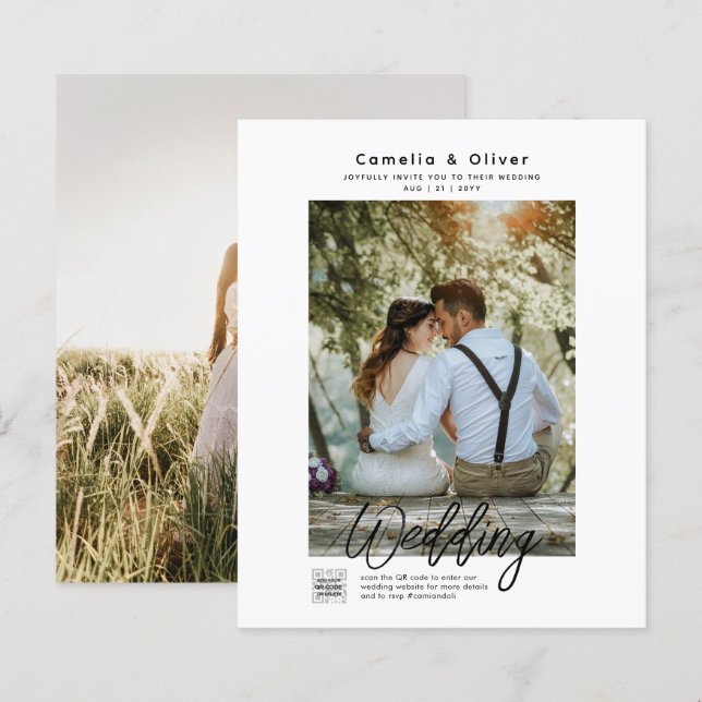 Klassisk inbjudan till budgetfotobröllop - klassis (Fram/baksida)