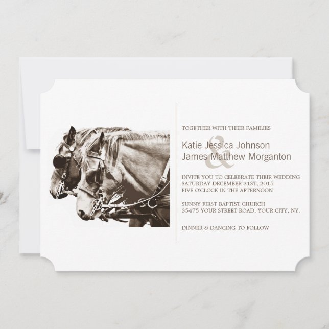 Klassisk inbjudan till Carriage Horses bröllop (Framsida)