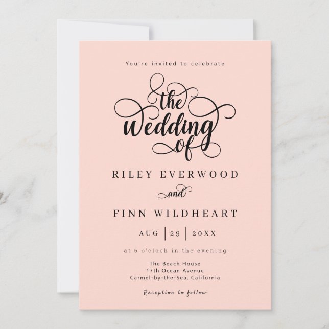 Klassisk inbjudan till Elegant Calligraphy Wedding (Framsida)