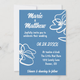 Klassisk inbjudan till fotoChic Blommigt Blue Wedd