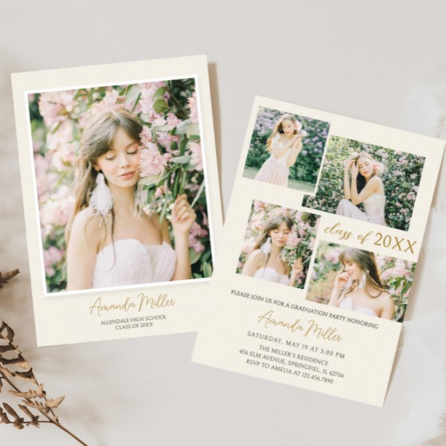 Klassisk inbjudan till fotot Studenten i Elegant (Elegant Classic Photo Graduation Invitation with Front and Back)