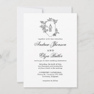 Klassisk inbjudan till Luxe Black Monogram-bröllop