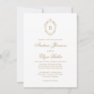 Klassisk inbjudan till luxe Guld Monogram-bröllop