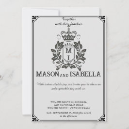 Klassisk inbjudan till Monogram-Vapensköld-bröllop