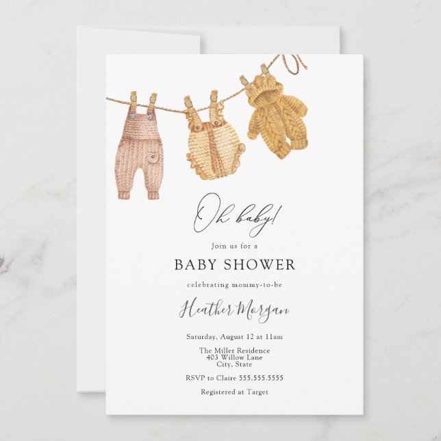 Klassisk inbjudan till Neutral Baby Shower (Framsida)
