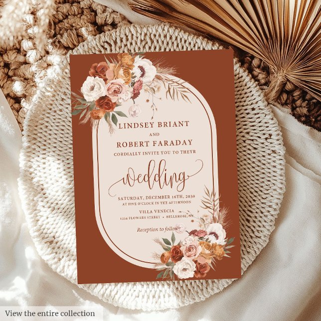 Klassisk inbjudan till Rust Pampas Grass Boho Wedd (Classic Rust Pampas Grass Boho Wedding Invitation)
