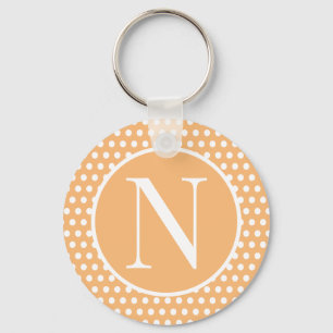 Klassisk initial brev Light Orange Polka dots Nyckelring