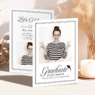 Klassisk inramad elegant skriptfotoexamen inbjudningar