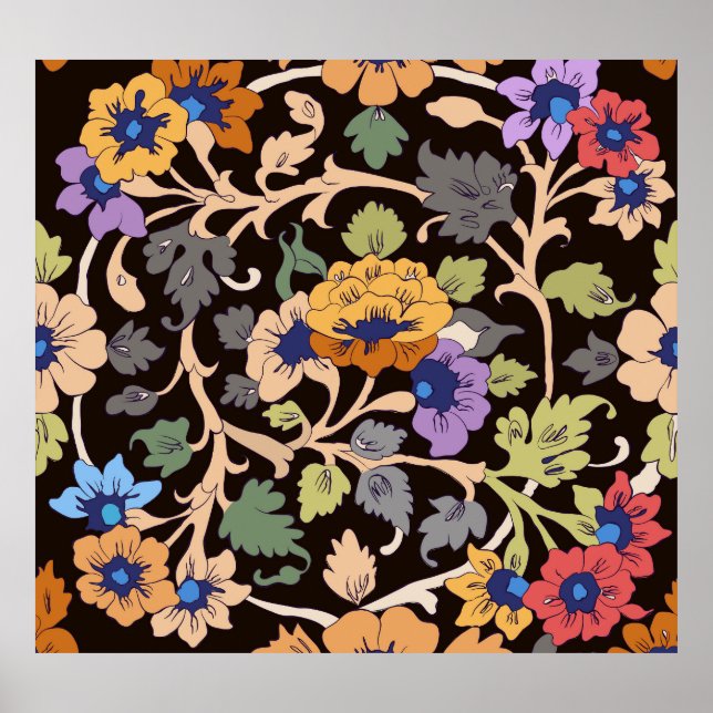 Klassisk islamisk: Blommigt Sömlös ornament Poster (Framsidan)