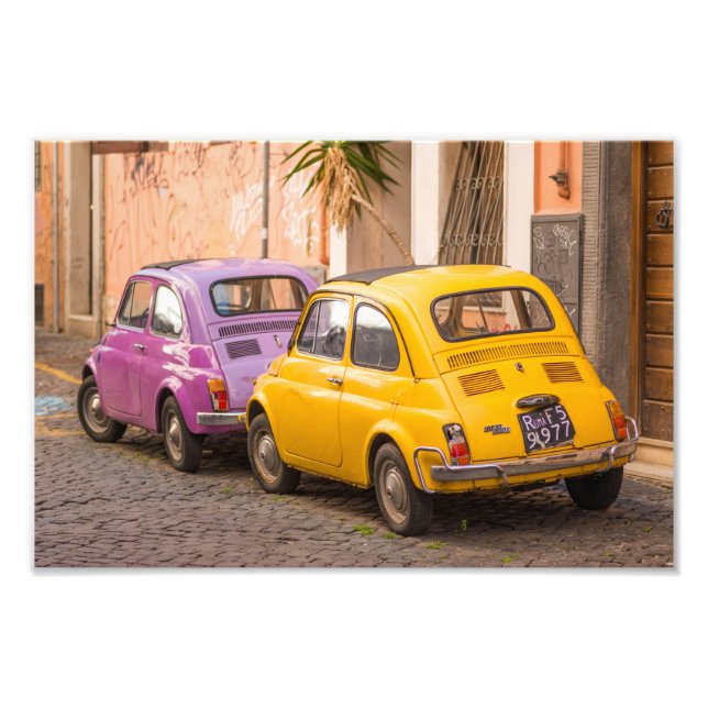 Klassisk italiensk fiat 500-bil i Rom Italien Fototryck (Framsidan)