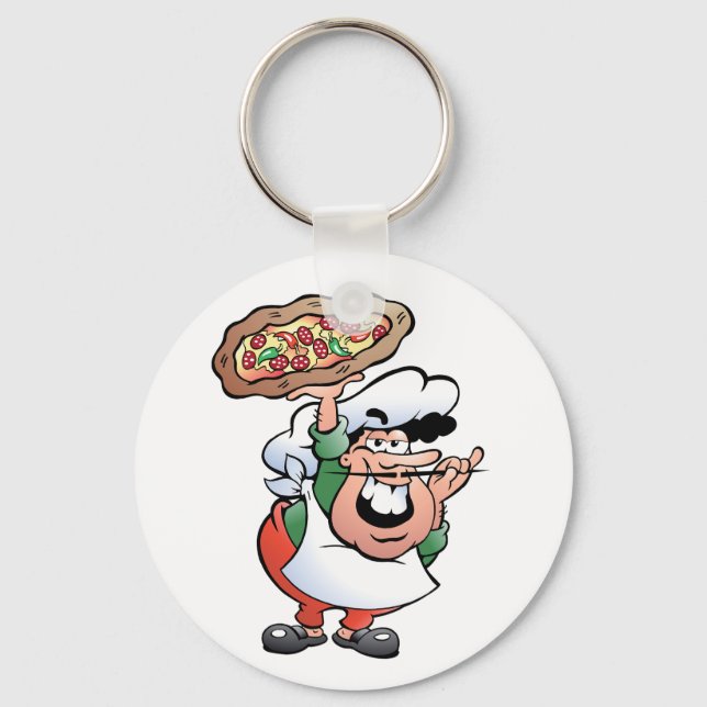 Klassisk italiensk pizzakocktecknad nyckelring (Framsida)