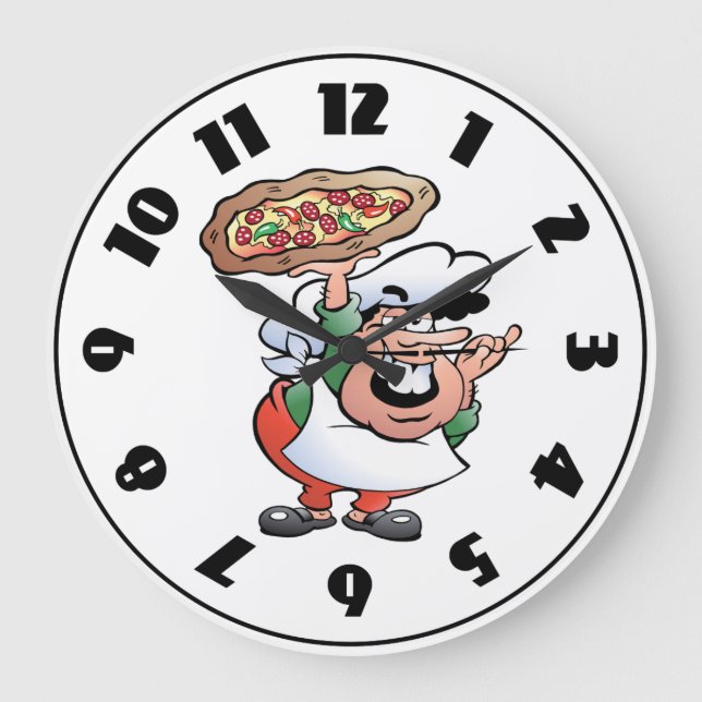 Klassisk italiensk pizzakocktecknad stor klocka (Framsida)