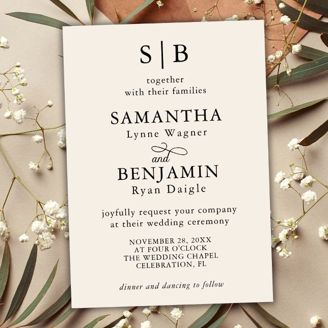 Klassisk ivoriansk Monogram Initialer Bröllop Inbjudningar (Skapare uppladdad)