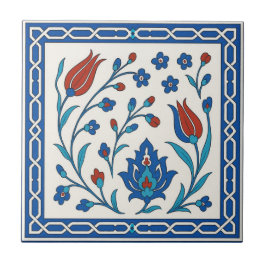 Klassisk Iznik Blommigt Ceramic Tile in Blue & Red Kakelplatta