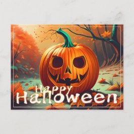 Klassisk Jack-o-Lantern höstscen i skog Helg Vykort