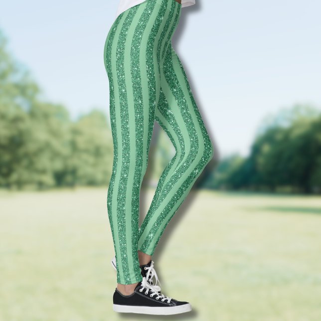 Klassisk jadegrön glitterstil med vertikala ränder leggings (Skapare uppladdad)