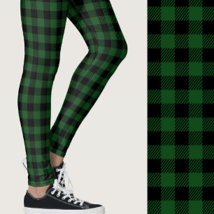 Klassisk jägare grön svart buffelplaid-mönster leggings