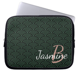 Klassisk japansk Grönt Wave Deco och Monogram Laptop Fodral
