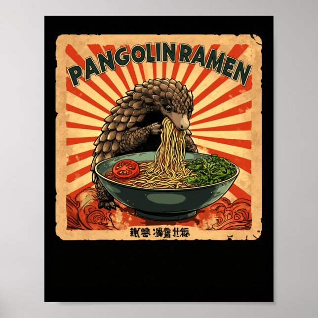Klassisk japansk konst stämpel nudlar pangolin ram poster (Framsidan)