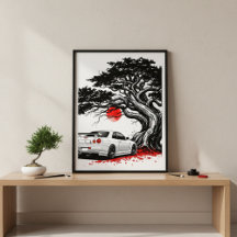Klassisk japansk soluppgångskonst målad vit JDM