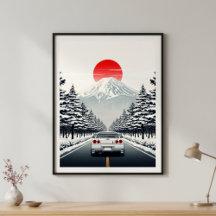 Klassisk japansk soluppgångskonst målad vit JDM