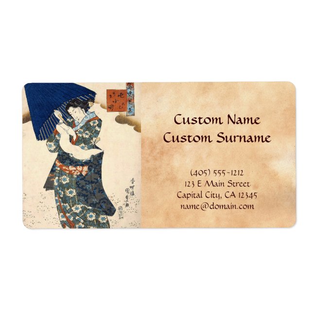 Klassisk japansk ukiyo-e geisha med paraply-konst fraktsedel (Framsidan)