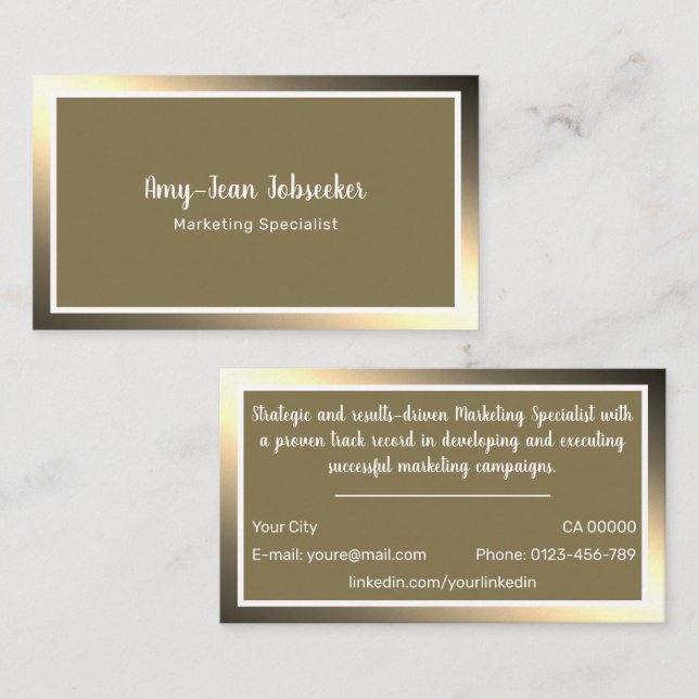 Klassisk jobbsökande Golden Ombre enkel minimal Visitkort (Fram/baksida)