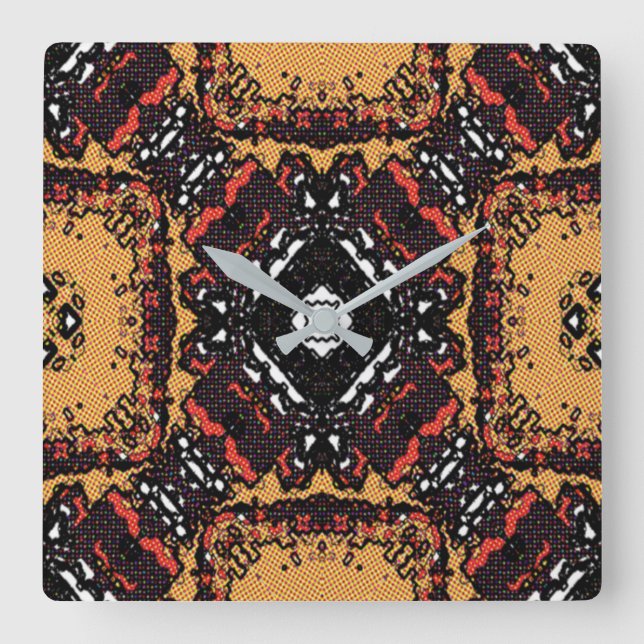 Klassisk jordton Golden  World Mönster Fyrkantig Klocka (Framsida)