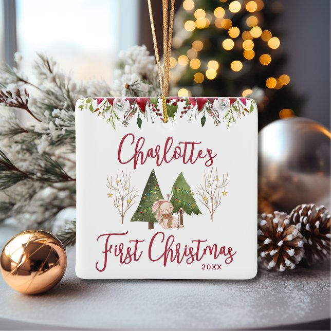 Klassisk jul-Blommigt Baby Första jul Julgransprydnad Keramik (Skapare uppladdad)