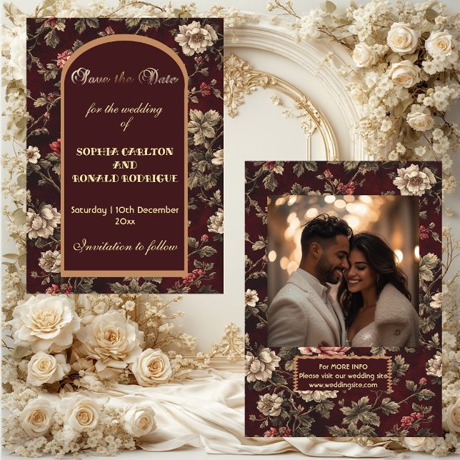 Klassisk jul-chinoiserie romantisk bröllop  spara datumet (Classic Christmas Chinoiserie Romantic Wedding Save The Date)