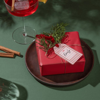 Klassisk jul grön röd rand presentetikett