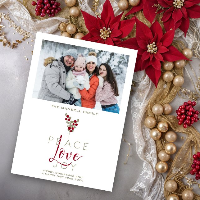 Klassisk jul Holly Grenar Helgdagar C Julkort (Classic Classy & Elegant Christmas Holly Branches Holidays Cards with Family Photo.)