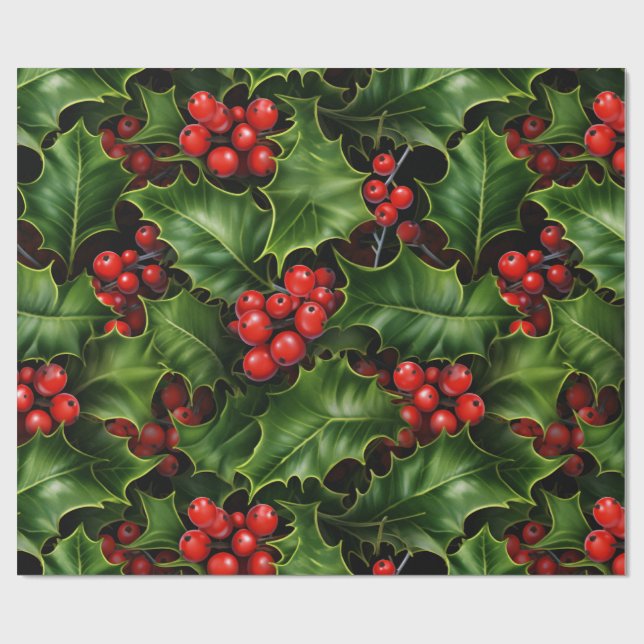 Klassisk jul Holly och Berries Presentpapper (Platt)