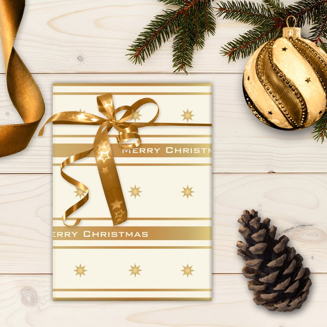 Klassisk jul i Guld Stars och stripes Presentpapper (Elegant classic gold striped Christmas wrapping paper with stars)