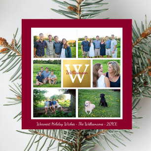 Klassisk jul - Monogram Helgdag Photo Collage Julkort
