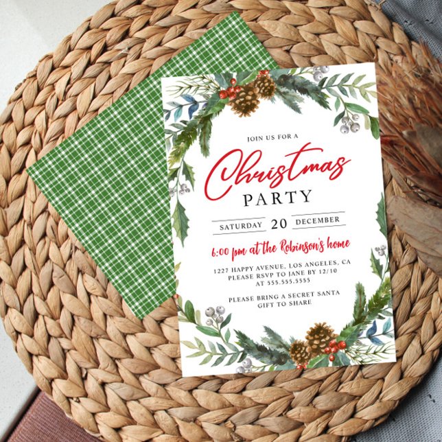 Klassisk jul Party Holly Berries Acorn Inbjudningar (Skapare uppladdad)