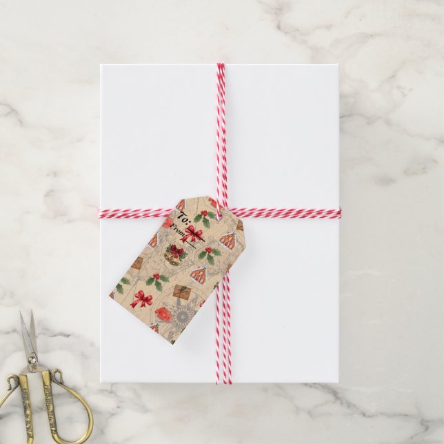 Klassisk jul presentetikett (Med Snöre)