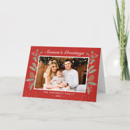 Klassisk jul Red Holly Berries Photo Hälsning Helgkort