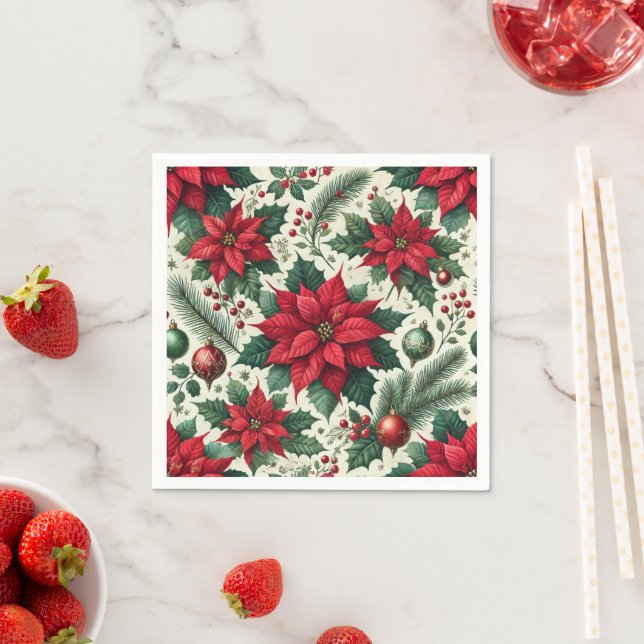 Klassisk jul Red Poinsettia Découpage Napkins Pappersservett (Insitu)