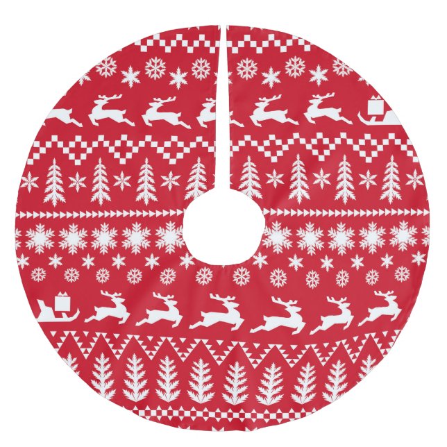 Klassisk jul: Red White Winter Mönster Julgransmatta Borstad Polyester (Framsidan)