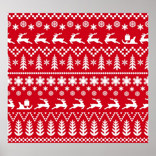 Klassisk jul: Red White Winter Mönster Poster (Framsidan)