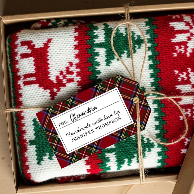 Klassisk jul röda Tartan Handgjord med kärlek Presentetikett (Skapare uppladdad)