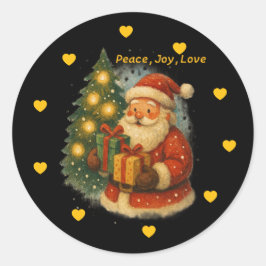Klassisk jul Santa under trädet rund sticker Runt Klistermärke