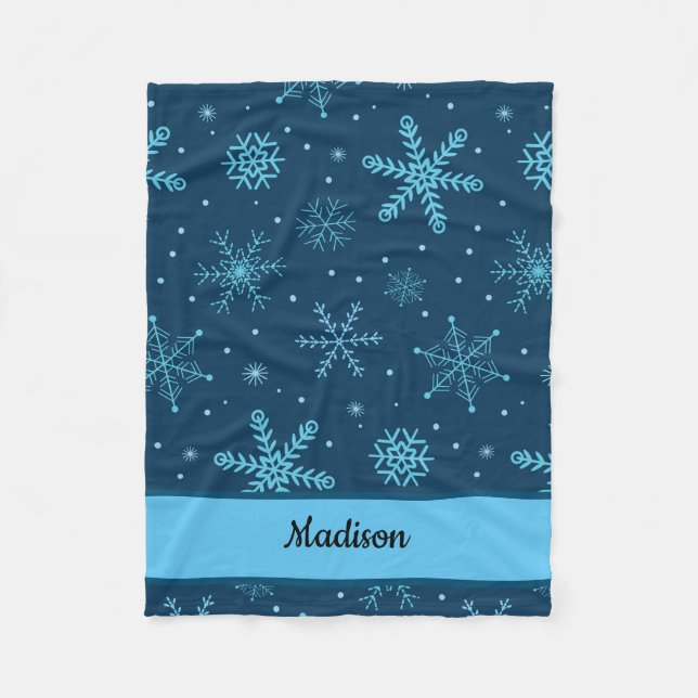 Klassisk jul-Snöflingor på anpassningsbarnas marin Fleecefilt (Framsidan)